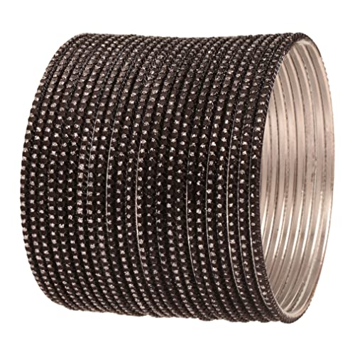 Touchstone NEU Pastellfarben-Armreif-Kollektion“, indischer Bollywood-Armreif mit handgebohrtem Silberton und schwarzer Farbe, Designer-Schmuckarmbänder. 24er-Set. Für Damen. von Touchstone