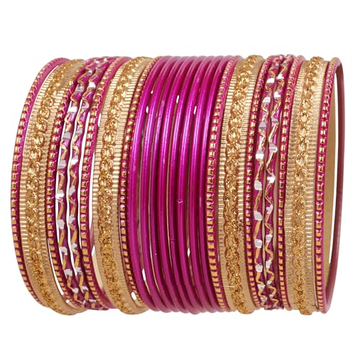 Touchstone NEU Colorful 2 Dozen Kollektion“, indisches Bollywood-Legierungsmetall, strukturiert, Fuchsia, Designer-Schmuck, besonderes großes Set, 24er-Set in antikem Goldton für Damen von Touchstone