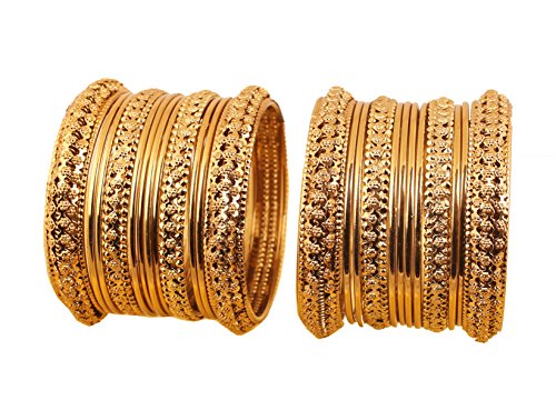 Touchstone NEU Golden Armreif-Kollektion“ indischer Bollywood-Kundan-Look, gelbe Strass-Armbänder mit goldenen Perlen, Designer-Schmuck. 18er-Set in antikem Goldton für Damen. von Touchstone