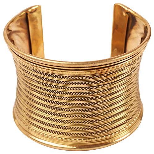 Touchstone NEW Indian Bollywood Desire Brass Base Exotic Workmanship Finely Placed Hammered Wire Stylish Wrist Enhancer 1.75 Inches Free Size Cuff Bracelet In Antique Gold Tone For Women. von Touchstone