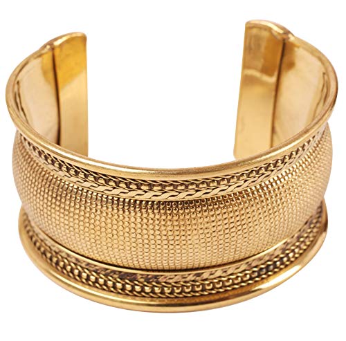 Touchstone New Indian Bollywood Desire Brass Base Finely Hammered Braided Wires Stylish Wrist Enhancer 1.40 Inches Free Size Cuff Bracelet In Antique Gold Tone for Women. von Touchstone