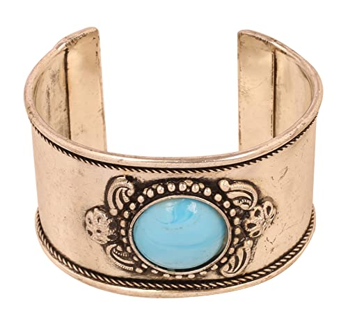 Touchstone New Indian Bollywood Handcrafted Pretty Stylish Workmanship Faux Turquoise Wrist Enhancer 1.50 Inches Free Size Designer Jewelry Cuff Bracelet In Silver Tone for Women. von Touchstone