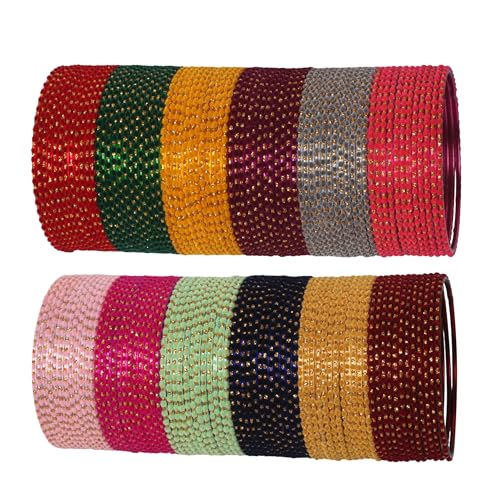Touchstone NEU Indische Bollywood „Metallic Colorful Armreif-Kollektion“, mystischer Armreif mit 12 Strukturfarben, goldenen Glitzern, Samt, Designer-Schmuckarmbändern 144er-Set für Damen von Touchstone