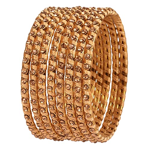 Touchstone New Silk Thread Bangle Collection Indian Bollywood Hand Woven Silk Thread Golden Color Rhinestone Designer Jewelry Special Extra Large Size Bracelets Bangle Set of 8 For Women. von Touchstone