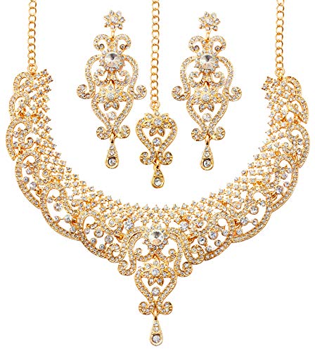 Touchstone Royal indisch Bollywood White Rhines Brautschmuck Halskette für Damen Gold von Touchstone