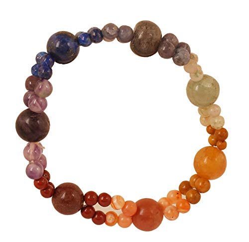 Touchstone Runde Form natürlicher Karneol roter Jaspis Amethyst Lapislazuli Iolith Prehnit sieben Chakra ausgleichende Perlen Armband für Damen Multicolor 2 von Touchstone
