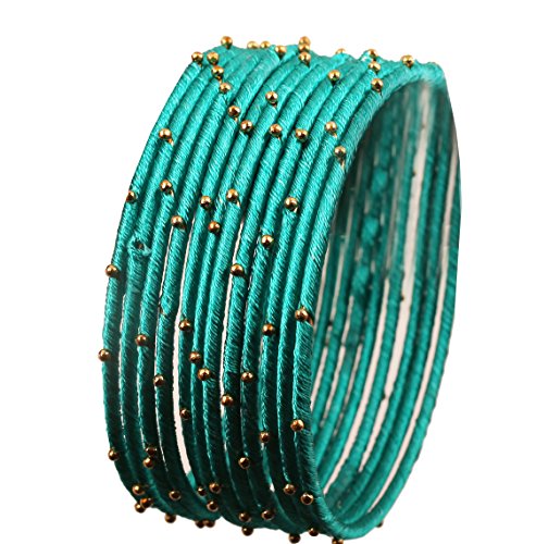 Touchstone Seidenfaden Armreif Kollektion handgefertigten Faux Seidenfaden exotischen Look mit Perlen aquablau Designer Armreifen Armbänder für Damen 2.37 Set von 12 Wasserblau von Touchstone