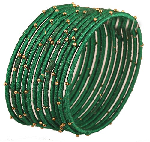 Touchstone Seidenfaden Armreif Kollektion handgefertigten Kunstseidenfaden exotischen Look mit Perlen Designer Armreifen Armbänder für Damen 2.37 Set von 12 Grün Touchstone Seidenfaden Armreif Kollektion handgefertigten Kunstseidenfaden exotischen Look mit Perlen Designer Armreifen Armbänder für Damen 2.37 Set von 12 Grün von Touchstone