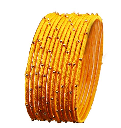 Touchstone Seidenfaden Armreif Kollektion handgefertigten Kunstseidenfaden mit Perlen exotischen Look feuergelb Designer Armreifen für Damen 2.5 Set von 12 Gelb von Touchstone