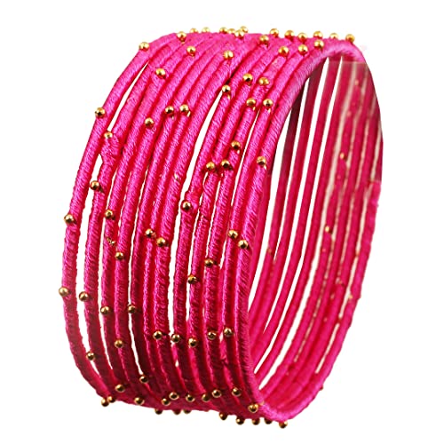 Touchstone Seidenfaden Armreif Sammlung handgefertigten Faux Seidenfaden exotischen Look Perlen Fuchsia Designer Armreifen Armbänder für Damen 2.5 Set von 12 Fuchsie von Touchstone