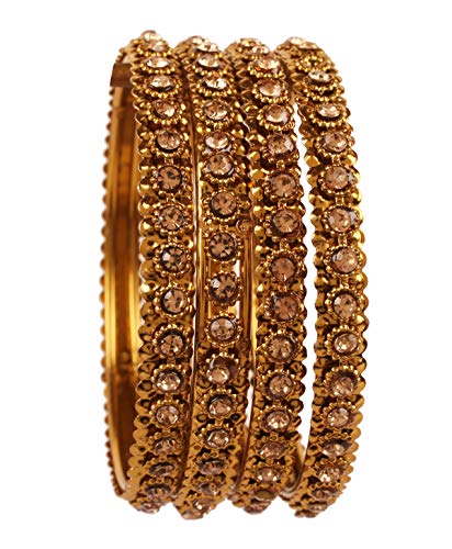 Touchstone indisches Bollywood, feine Verarbeitung, geschältes Metall, Citrin-Strasssteine, Designer-Schmuck, Armbänder, Armreifen, 4er-Set in antikem Goldton für Damen. von Touchstone