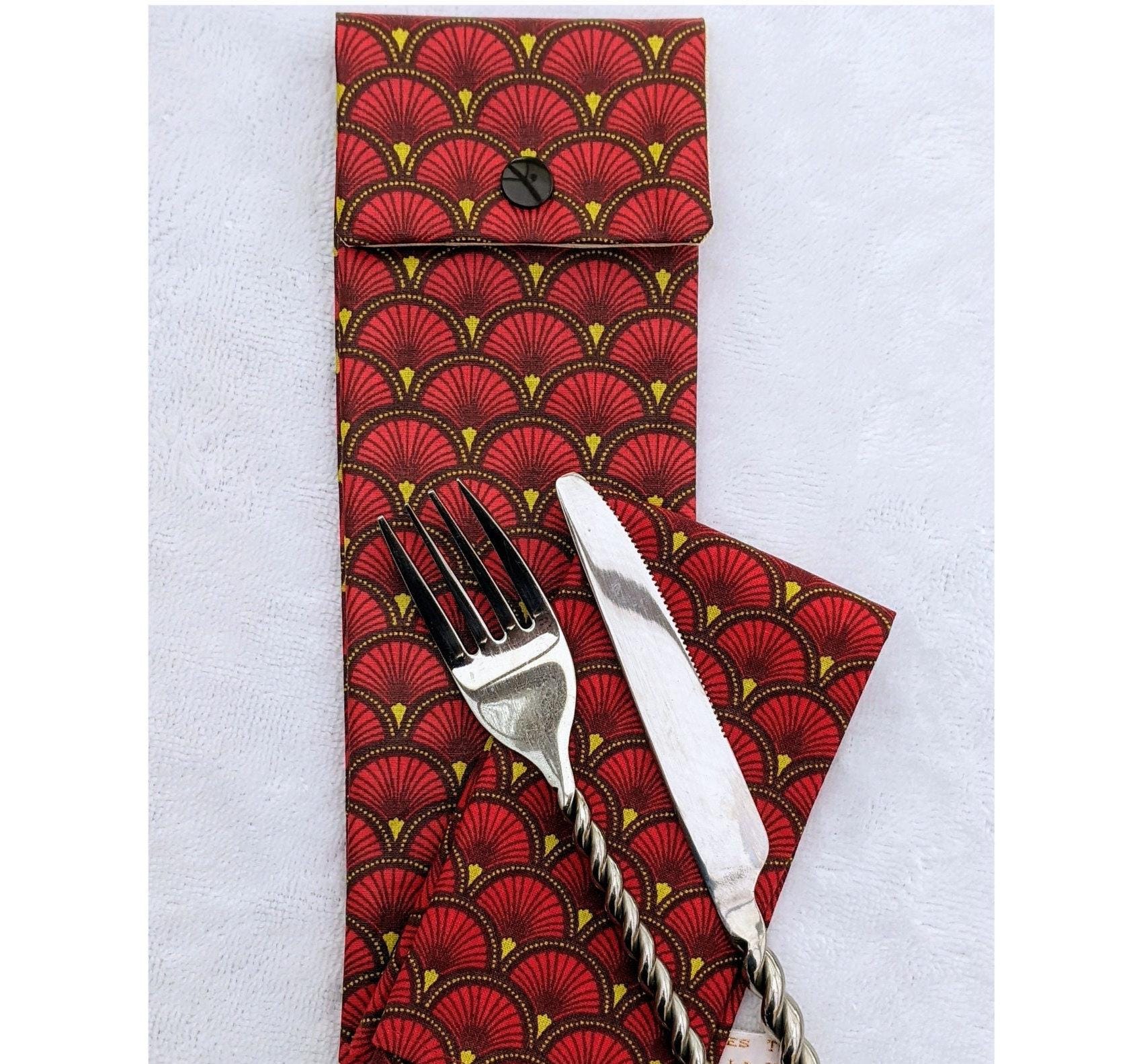 Besteck - Und Essstäbchenetui, Art Deco Wasserdichter Stoff, Handgefertigt in Frankreich, Personalisiert von ToudouxDeLaMaitresse