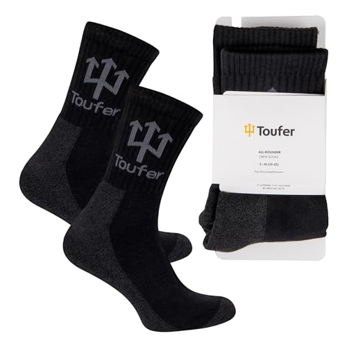 Toufer Socken Herren Damen 43-46 Wandersocken Mit Graphen Sportsocken 1 Paar Trekkingsocken Outdoor Laufsocken Baumwollsocken Antibakteriell UV Beständig Schutz Vor Reibungen Und Blasen Schwarz Grau von Toufer