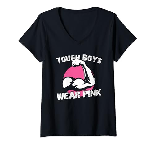 Damen Starke Jungs tragen rosa Strong Muscle für Promoter T-Shirt mit V-Ausschnitt von Tough Boys Wear Pink Strong Muscle