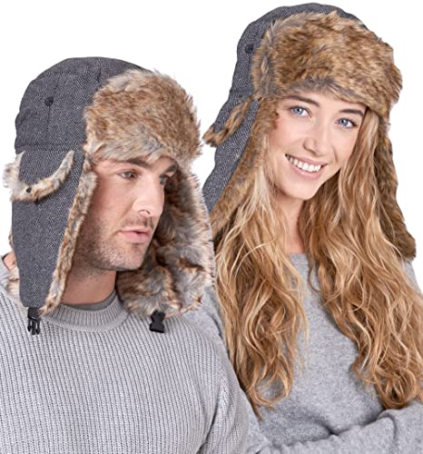 Tough Headwear Ushanka Mütze mit Ohrenklappen - Russische Mütze aus Kunstfell - Fliegermütze Herren - Russen Mütze Fellmütze Damen - Winterkappe Trapper Mütze Uschanka von Tough Headwear