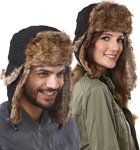 Tough Headwear Ushanka Mütze mit Ohrenklappen - Russische Mütze aus Kunstfell - Fliegermütze Herren - Russen Mütze Fellmütze Damen - Winterkappe Trapper Mütze Uschanka von Tough Headwear