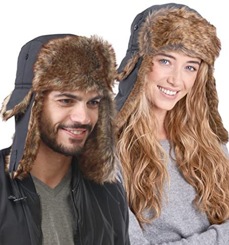 Tough Headwear Ushanka Mütze mit Ohrenklappen - Russische Mütze aus Kunstfell - Fliegermütze Herren - Russen Mütze Fellmütze Damen - Winterkappe Trapper Mütze Uschanka von Tough Headwear