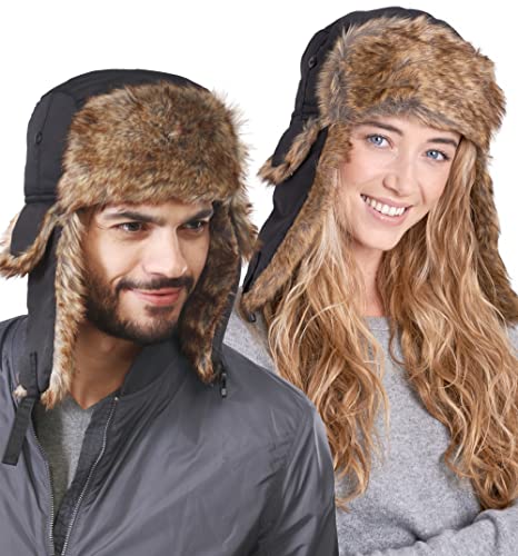 Tough Headwear Ushanka Mütze mit Ohrenklappen - Russische Mütze aus Kunstfell - Fliegermütze Herren - Russen Mütze Fellmütze Damen - Winterkappe Trapper Mütze Uschanka von Tough Headwear