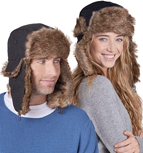 Tough Headwear Ushanka Mütze mit Ohrenklappen - Russische Mütze aus Kunstfell - Fliegermütze Herren - Russen Mütze Fellmütze Damen - Winterkappe Trapper Mütze Uschanka von Tough Headwear