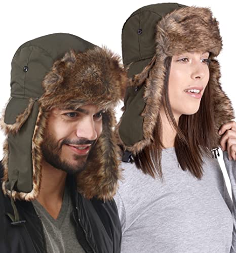 Tough Headwear Ushanka Mütze mit Ohrenklappen - Russische Mütze aus Kunstfell - Fliegermütze Herren - Russen Mütze Fellmütze Damen - Winterkappe Trapper Mütze Uschanka von Tough Headwear