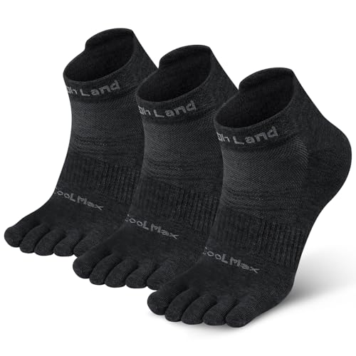 Tough Land Coolmax Zehensocken für Damen und Herren, Fünf-Finger-Socken, athletisch, Laufen, Knöchel, Zehensocken, 3 Paar, Schwarz, Small von Tough Land