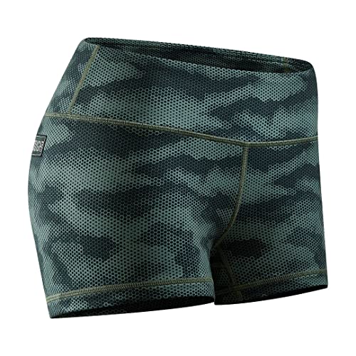 Tough Mode Apparel Damen Sportshorts / Laufshorts / Workout / Sportshorts / Sportshorts / Volleyball / WOD / Kompression, mittelhoch, 7,6 cm / 12,7 cm, 7,6 cm (3 Zoll) Camouflage, Mittel von Tough Mode