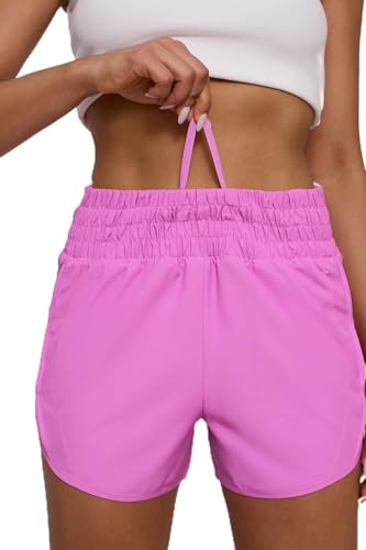 Tough Mode Damen-Laufshorts mit hoher Taille, elastische athletische Shorts mit Taschen für Fitnessstudio, Yoga, Pink, Klein von Tough Mode