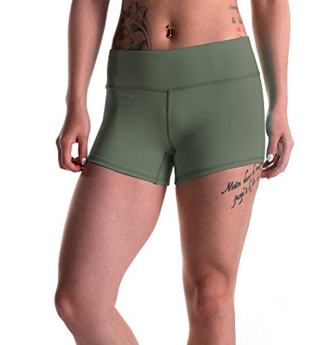 Tough Mode Damen-Trainingshose, Volleyball, Crossfit, Laufen, WOD Athletic Shorts, 7,6 cm (3 Zoll) - Grün - Klein von Tough Mode