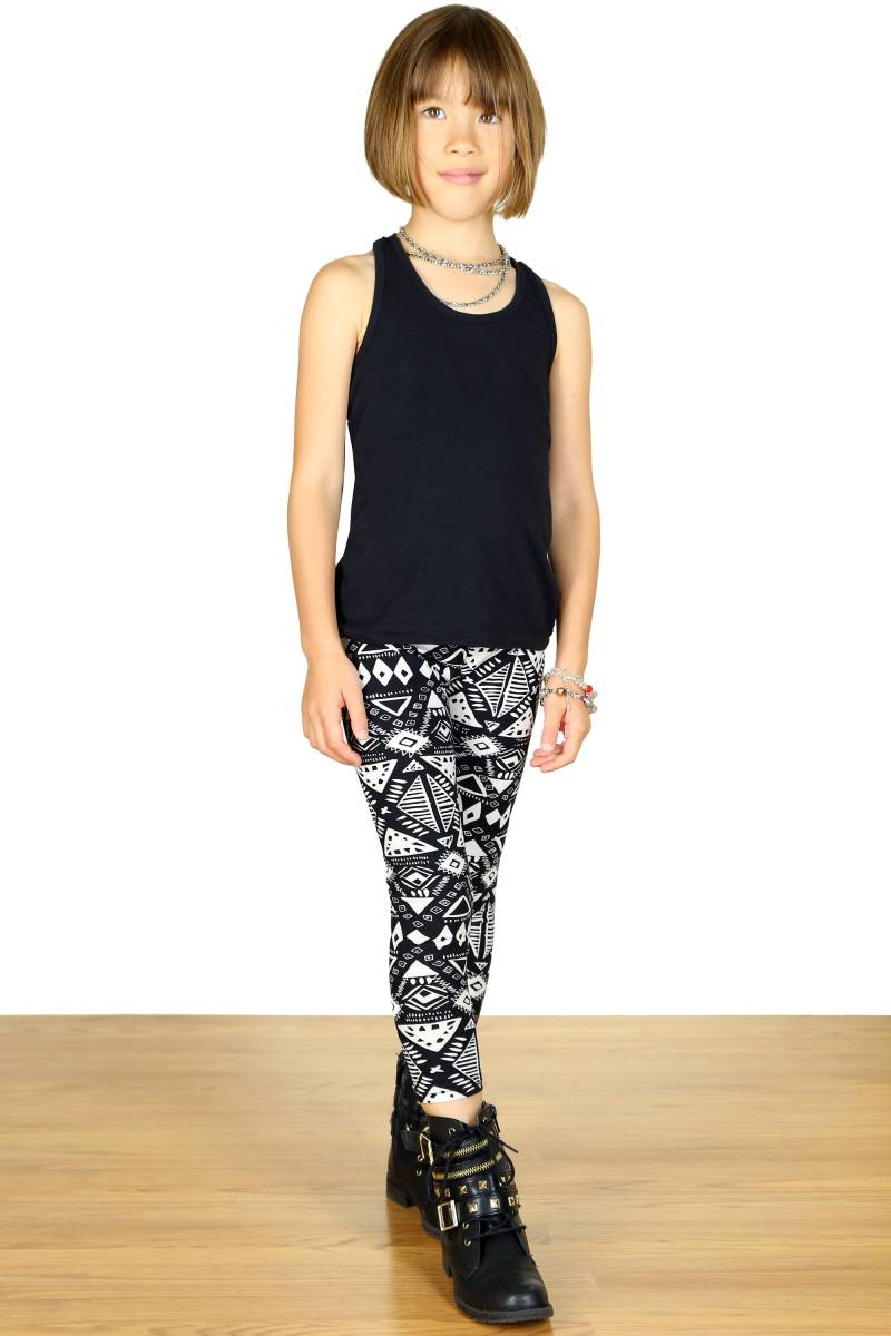 Mädchen/Kinder Leggings in Schwarz Mit Azteken-Muster Für Riot Grrrls, Punk Und Goth Kids von ToughLuvShop