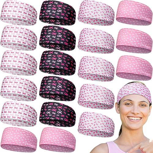 Toulite 24 Stück Brustkrebs-Bewusstseins-Stirnbänder Bulk Rosa Band Haarbänder Elastisch Breit Krebs Überlebende Schweißband für Frauen Mädchen Workout Sport Yoga Laufen Haarschmuck (Stil B) von Toulite