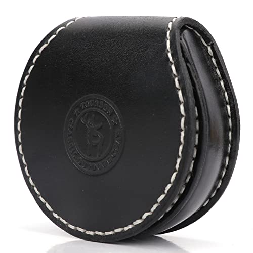 TOURBON Kleine runde Münzbörse echtes Leder Schlüsselhalter handgefertigt Nähen mit Gürtelschlaufe, Schwarz von Tourbn