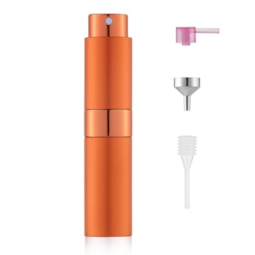 Toureal 8ml Parfüm Zerstäuber Nachfüllbar Leer Aluminium Reise Parfümzerstäuber für Damen und Herren, Reisezerstäuber Flasche für unterwegs (Orange) von Toureal