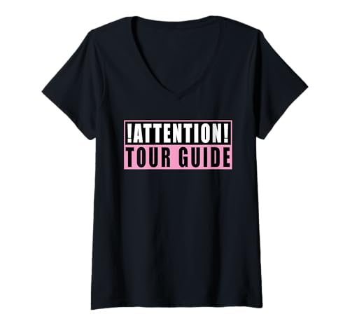Damen Attention Tour Guide Lustig T-Shirt mit V-Ausschnitt von Tourist Touristen Souvenir Urlaub Reise Retro