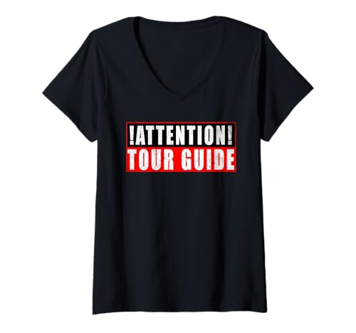 Damen Attention Tour Guide Lustig T-Shirt mit V-Ausschnitt von Tourist Touristen Souvenir Urlaub Reise Retro