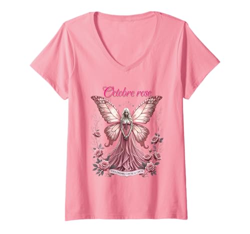 Damen Rosa Oktober – zusammen stärker als Krebs T-Shirt mit V-Ausschnitt von Tous contre le cancer