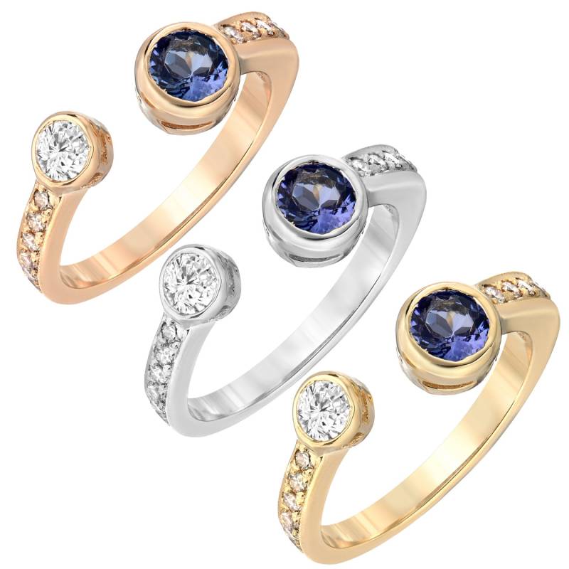Tousiattar 0, 22 Tcw Natürliche Weiße Diamant Runde Brillante Geschnitten Lünette Einstellung 14K Gold Band Ring, 0, 35 Ct Blaue Tansanit Bänder Ring Tousiattar 0, 22 Tcw Natürliche Weiße Diamant Runde Brillante Geschnitten Lünette Einstellung 14K Gold Band Ring, 0, 35 Ct Blaue Tansanit Bänder Ring von TousiAttarJewelers