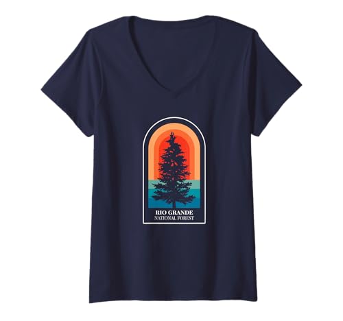Damen Retro Rio Grande National Forest Colorado Wandern T-Shirt mit V-Ausschnitt von Tout Wear Colorado