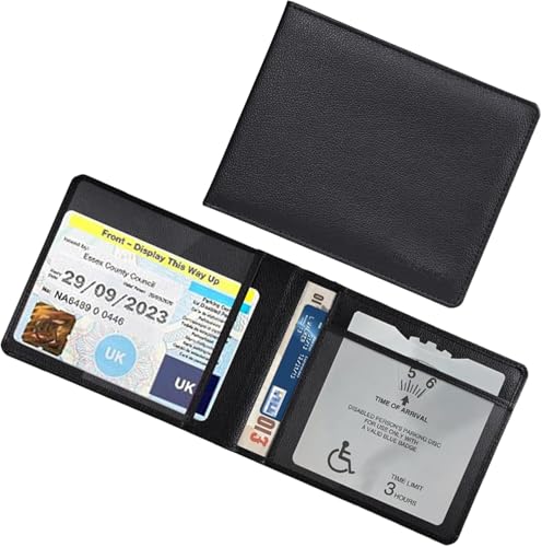 Ausweishalter aus Leder für Behinderte, sichere RFID-blockierende Behinderten-Parkausweis-Schutz mit Hologramm-Sicherheit, wasserdichte Parkausweis-Organizer-Abdeckung für behinderte Fahrer (schwarz von Tovbmup