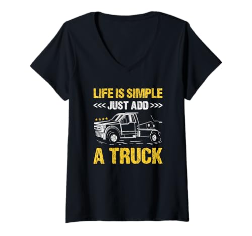 Damen Das Leben ist einfach Fügen Sie einfach einen LKW-Abschleppwagenfahrer hinzu T-Shirt mit V-Ausschnitt Damen Das Leben ist einfach Fügen Sie einfach einen LKW-Abschleppwagenfahrer hinzu T-Shirt mit V-Ausschnitt von Tow Truck Driver Operator Tow Trucker Present