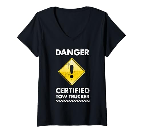 Damen Gefahrenzertifizierter Abschleppwagen-Abschleppwagen-Operator T-Shirt mit V-Ausschnitt Damen Gefahrenzertifizierter Abschleppwagen-Abschleppwagen-Operator T-Shirt mit V-Ausschnitt von Tow Truck Driver Operator Tow Trucker Present