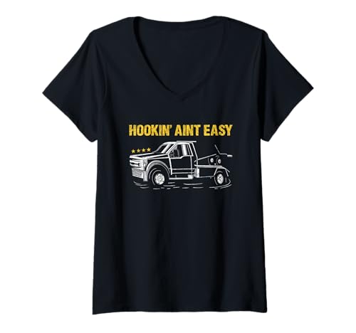 Damen Hookin' Aint Easy Abschleppwagen-Operator T-Shirt mit V-Ausschnitt Damen Hookin' Aint Easy Abschleppwagen-Operator T-Shirt mit V-Ausschnitt von Tow Truck Driver Operator Tow Trucker Present