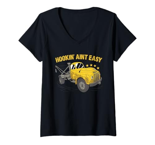 Damen Hookin' Aint Easy Abschleppwagen-Operator T-Shirt mit V-Ausschnitt Damen Hookin' Aint Easy Abschleppwagen-Operator T-Shirt mit V-Ausschnitt von Tow Truck Driver Operator Tow Trucker Present