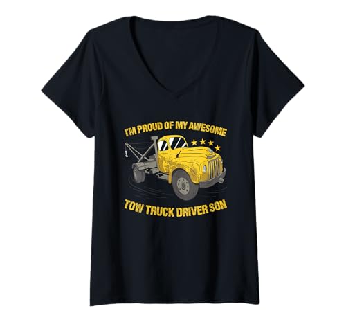 Damen Ich Bin stolz auf Meinen großartigen LKW-Fahrer-Sohn Abschleppwagenfahrer T-Shirt mit V-Ausschnitt von Tow Truck Driver Operator Tow Trucker Present