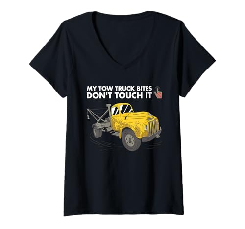 Damen My Tow Truck Bites Don't Touch It Abschleppwagen Operator T-Shirt mit V-Ausschnitt Damen My Tow Truck Bites Don't Touch It Abschleppwagen Operator T-Shirt mit V-Ausschnitt von Tow Truck Driver Operator Tow Trucker Present