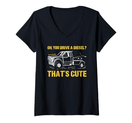 Damen Oh, du fährst einen Diesel, das ist EIN Netter Abschleppwagenfahrer T-Shirt mit V-Ausschnitt von Tow Truck Driver Operator Tow Trucker Present
