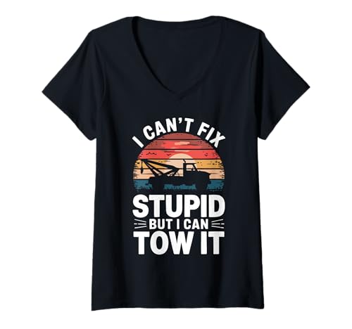 Damen Abschleppwagen I Can'T Fix Stupid But I Can Tow It T-Shirt mit V-Ausschnitt Damen Abschleppwagen I Can'T Fix Stupid But I Can Tow It T-Shirt mit V-Ausschnitt von Tow Truck Driver Wrecker Breakdown Truck