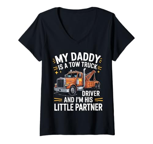 Damen Mein Papa ist Abschleppwagenfahrer und ich Bin Sein Kleiner Partner T-Shirt mit V-Ausschnitt Damen Mein Papa ist Abschleppwagenfahrer und ich Bin Sein Kleiner Partner T-Shirt mit V-Ausschnitt von Tow Truck Driver Wrecker Breakdown Truck