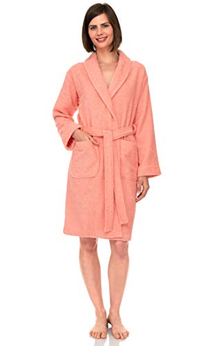 TowelSelections Damen-Bademantel, 100 % Baumwolle, kurzer Frottee-Schal-Bademantel, Apricot Blush, Small von TowelSelections