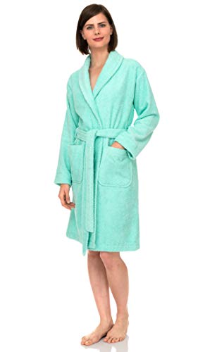 TowelSelections Damen-Bademantel, 100 % Baumwolle, kurzer Frottee-Schal-Bademantel, Beach Green, Medium von TowelSelections