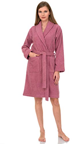 TowelSelections Damen-Bademantel, 100 % Baumwolle, kurzer Frottee-Schal-Bademantel, Cashmere Rose, Medium von TowelSelections